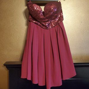 Windsor Burgundy Sequin Strapless Chiffon Dress